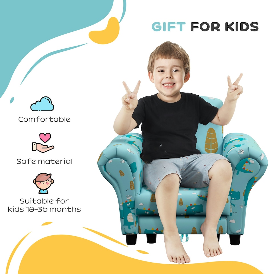image 1 of AIYAPLAY 2 Piece Kids Sofa Set with Dinosaur Design, for Nursery 