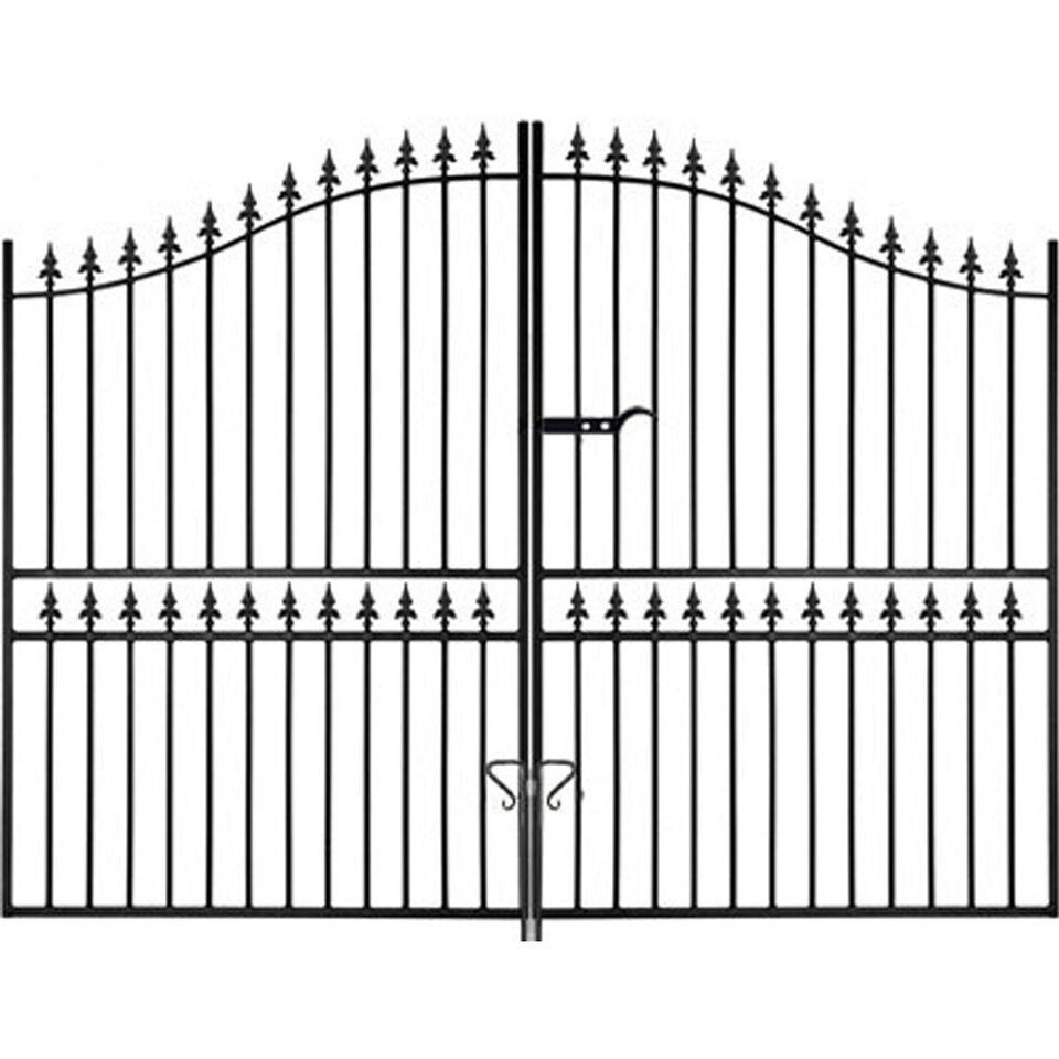 image 1 of Corfe Premium Spear Top Tall Bow Top Double Estate Gate - Steel - Fits Gap 3048 mm x 2083 mm High - Electro Galv./Black Black