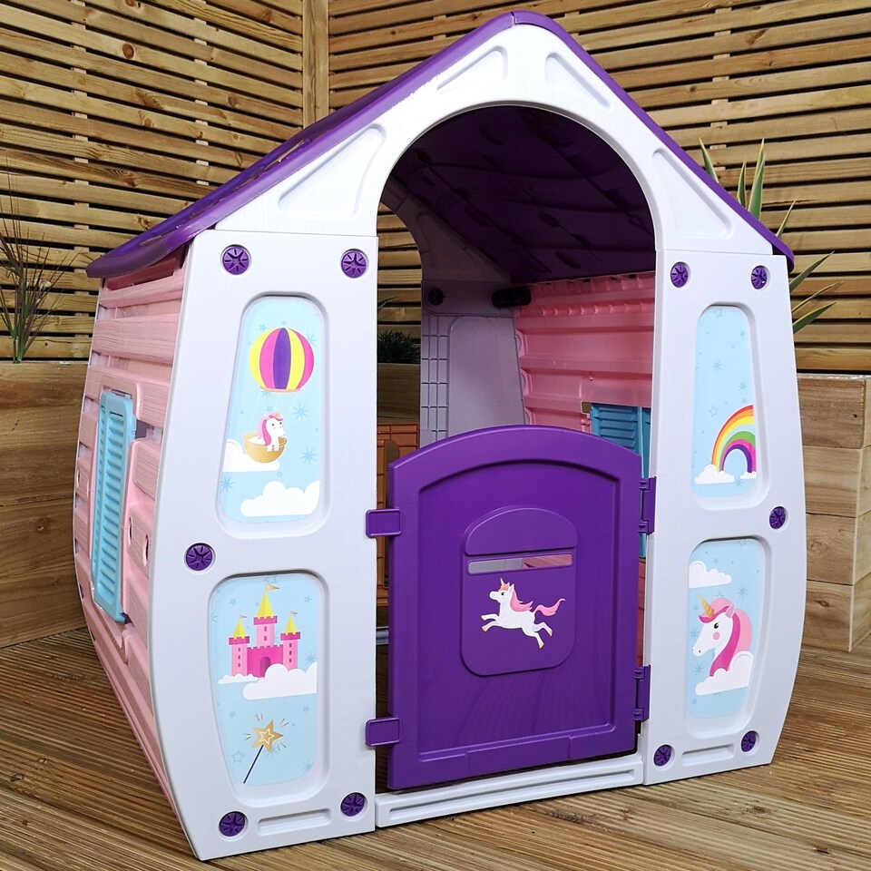 image 1 of 1.09m Purple Kids Indoor Outdoor Plastic Wendy House Unicorn Magical Playhouse