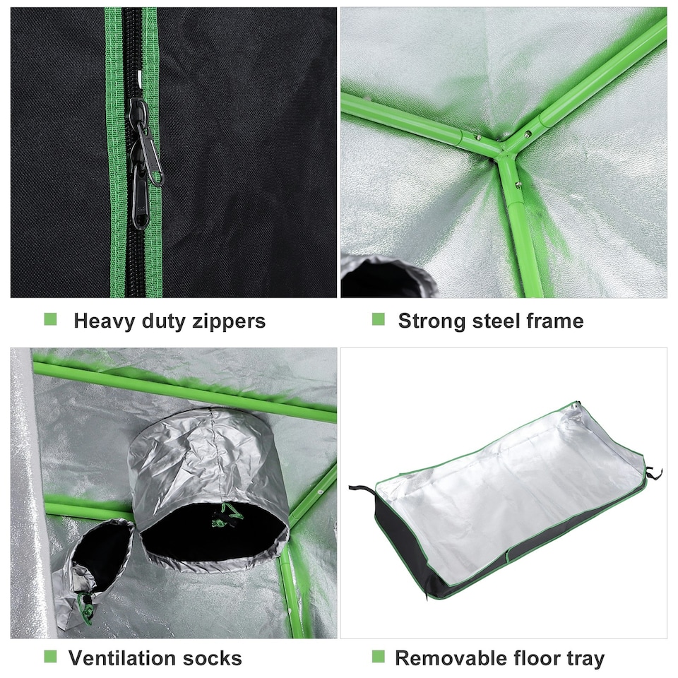 image 1 of Outsunny Mylar Hydroponic Grow Tent w/ Floor Tray for Indoor Plant 80x80x160cm