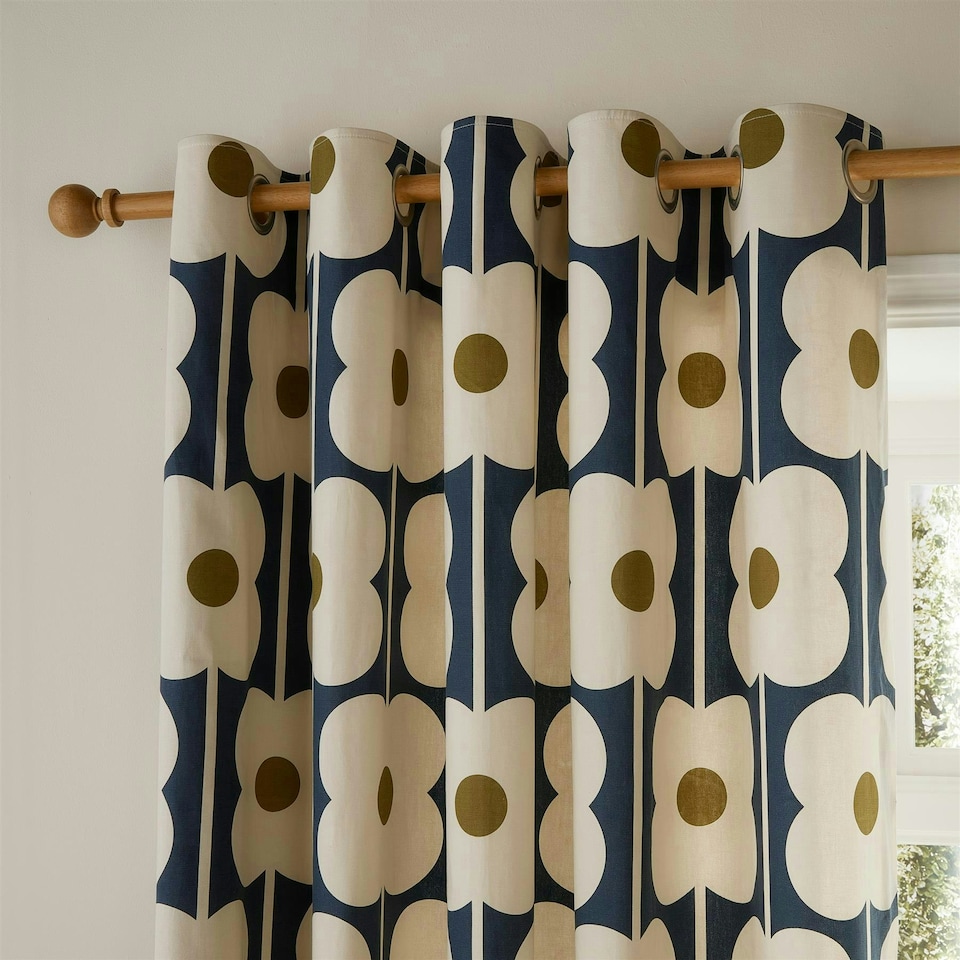 image 1 of Orla Kiely Abacus Flower Eyelet Curtains Navy Blue | 66X90"