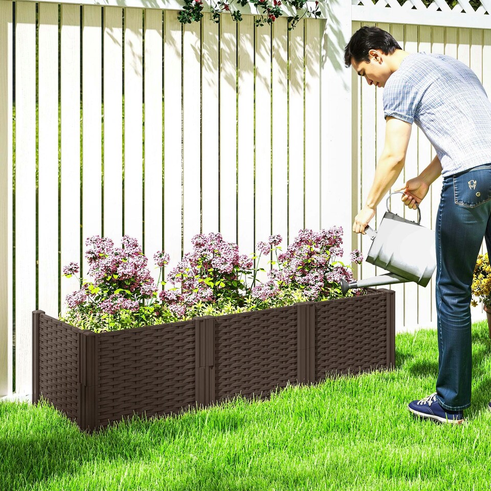 image 1 of Outsunny Plastic Planter Box Kit, Modular Raised Bed for Flowers, Herbs