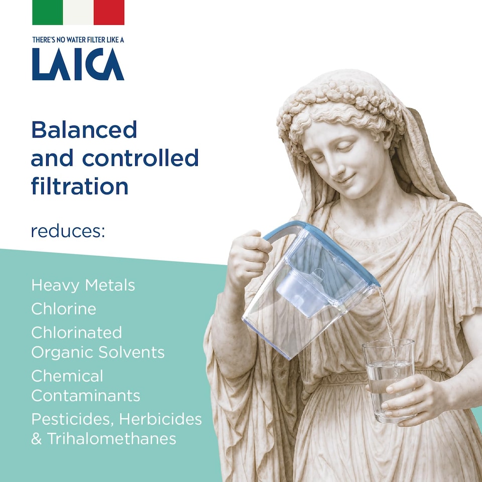 image 1 of LAICA Stream Line Water Filter Jug & 3 bi-flux Water Filter Cartridges Blue 2.3L - Made in Italy