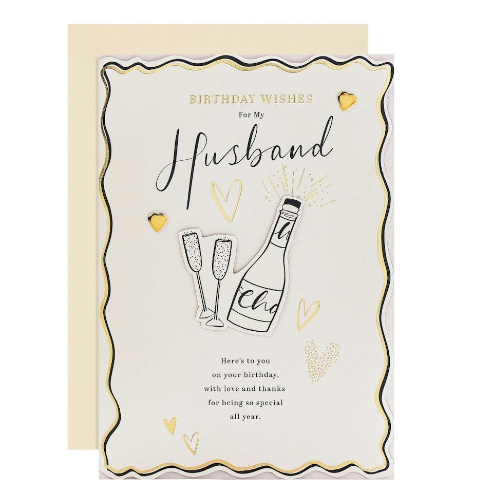 image 1 of Bottle of Bubbly, Glasses & Heartfelt Verse Design Husband Birthday Card
