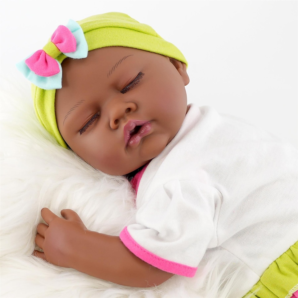 image 1 of BiBi Doll 20" Fay Ethnic Reborn Baby Doll Girl with Closed Eyes, Dummy & Bottle