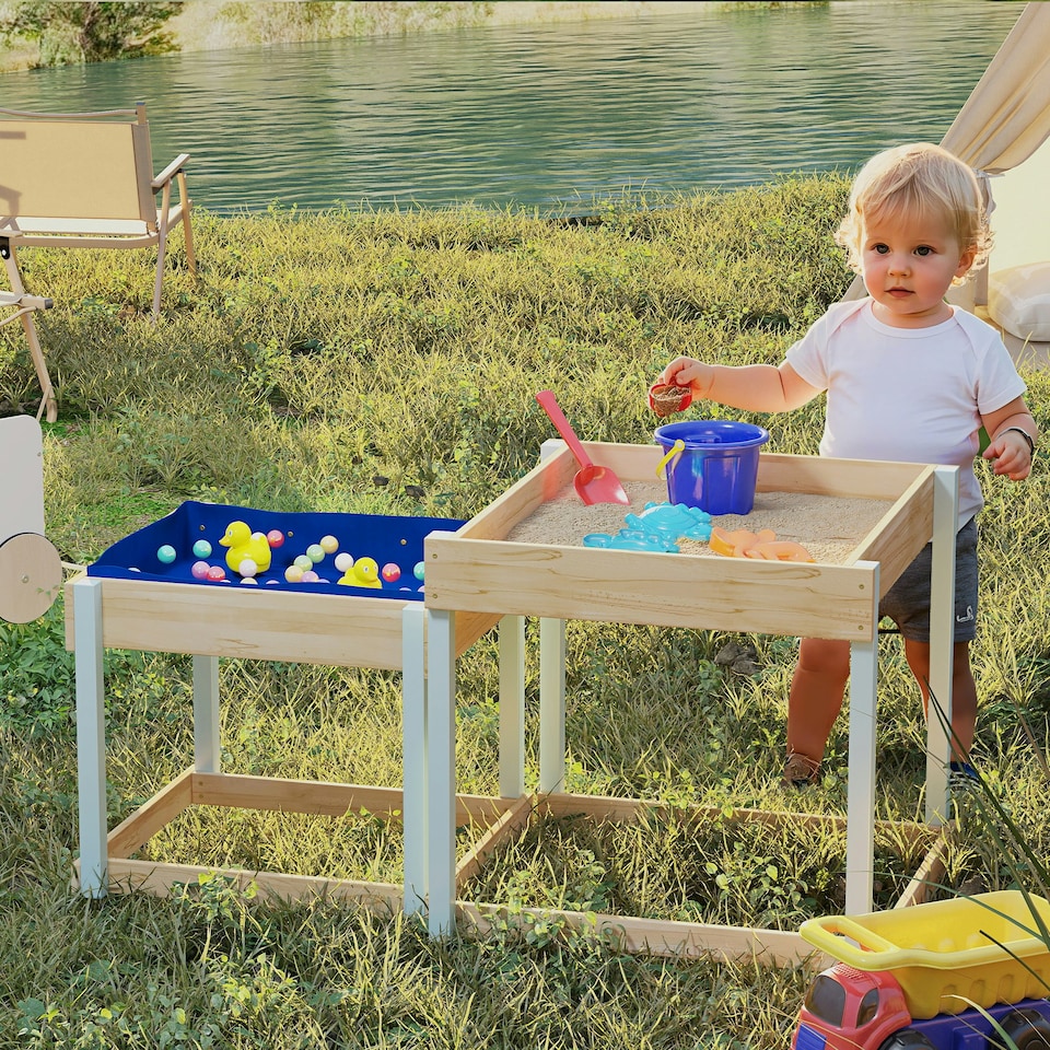 image 1 of AIYAPLAY 2 PCS Wooden Sandpits, Sand and Water Play Tables with Bottom Liner Yellow