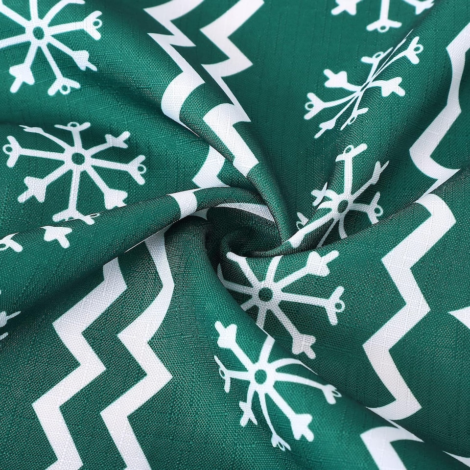 image 1 of London Boutique Round Christmas Tablecloth, Stain‑Resistant Wrinkle‑Resistant, Snowflake and Reindeer Print, Green, 60 in