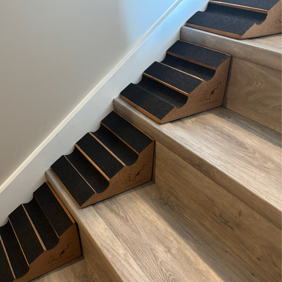 image 1 of Stairwedge Dog Steps Pack of 5 Soft grip carpet ramps with grooved safety for confident climbing Natural cork design supports mobility for dogs and small pets