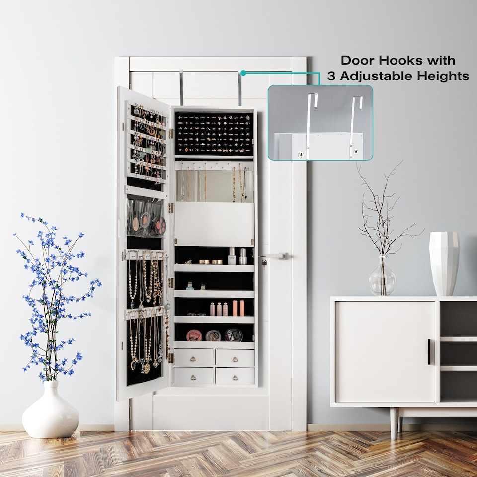 image 1 of COSTWAY LED Lighted Mirror Jewelry Cabinet Wall/Door Mounted Jewelry Armoire  Organizer