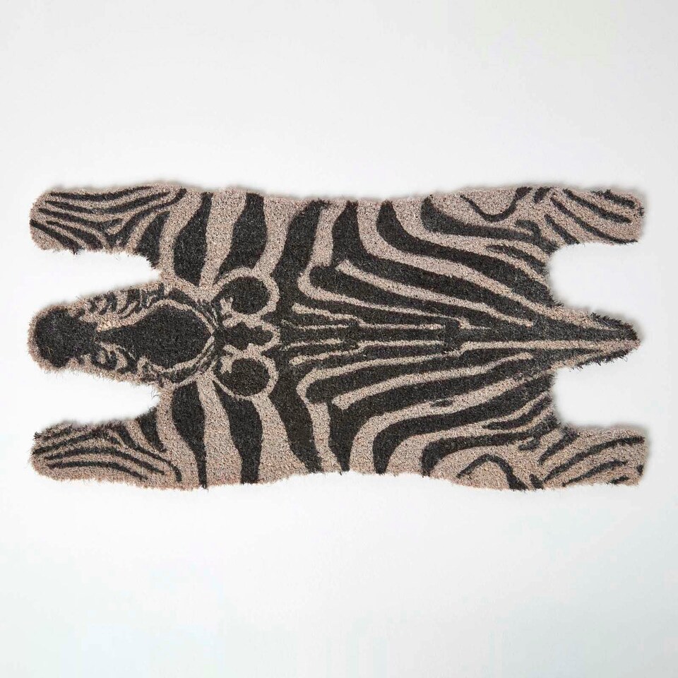 image 1 of Homescapes Zebra Shaped Coir Animal Print Non-Slip Doormat