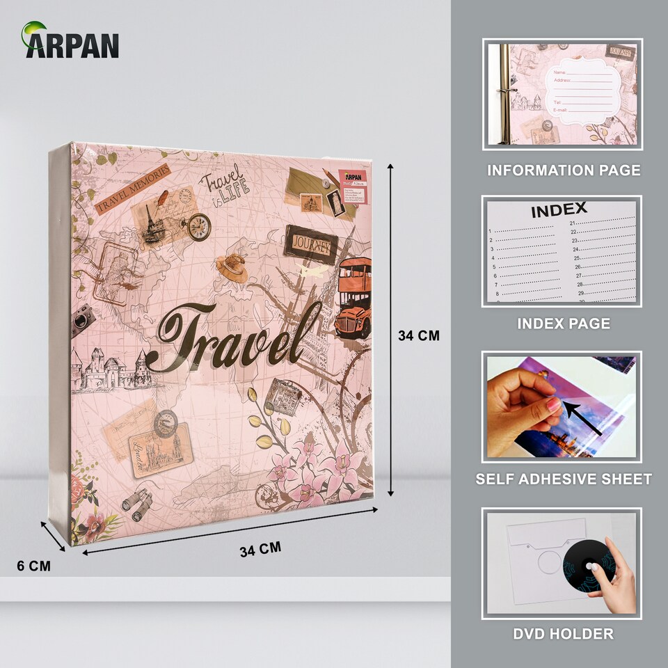 image 1 of ARPAN Extra-Large 3-Ring Binder Self Adhesive Photo Album – 20 Sheets / 40 Sides – Sticky Page Scrapbook Memory Album for Photos, Keepsakes & Special Occasions