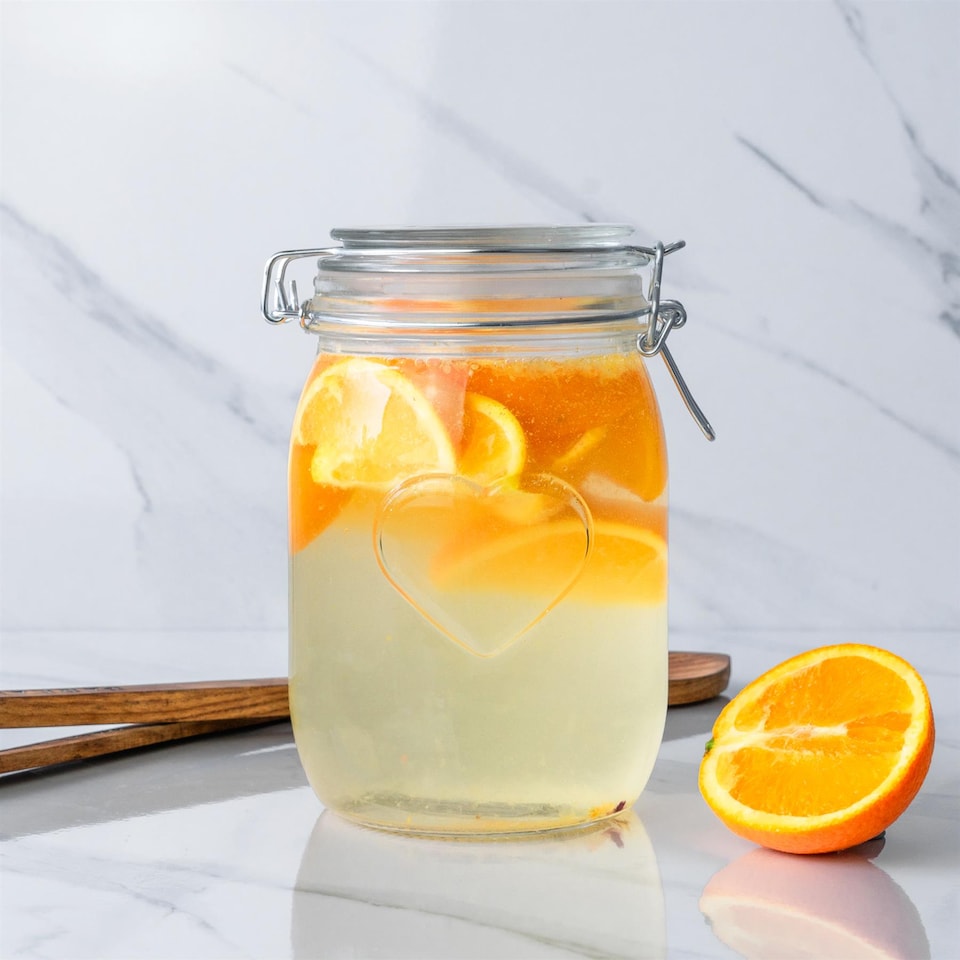 image 1 of Nicola Spring 6pc Glass Storage Jar Set - Airtight Clip Lid Kitchen Vintage Round Preserving Container Heart Shaped Design