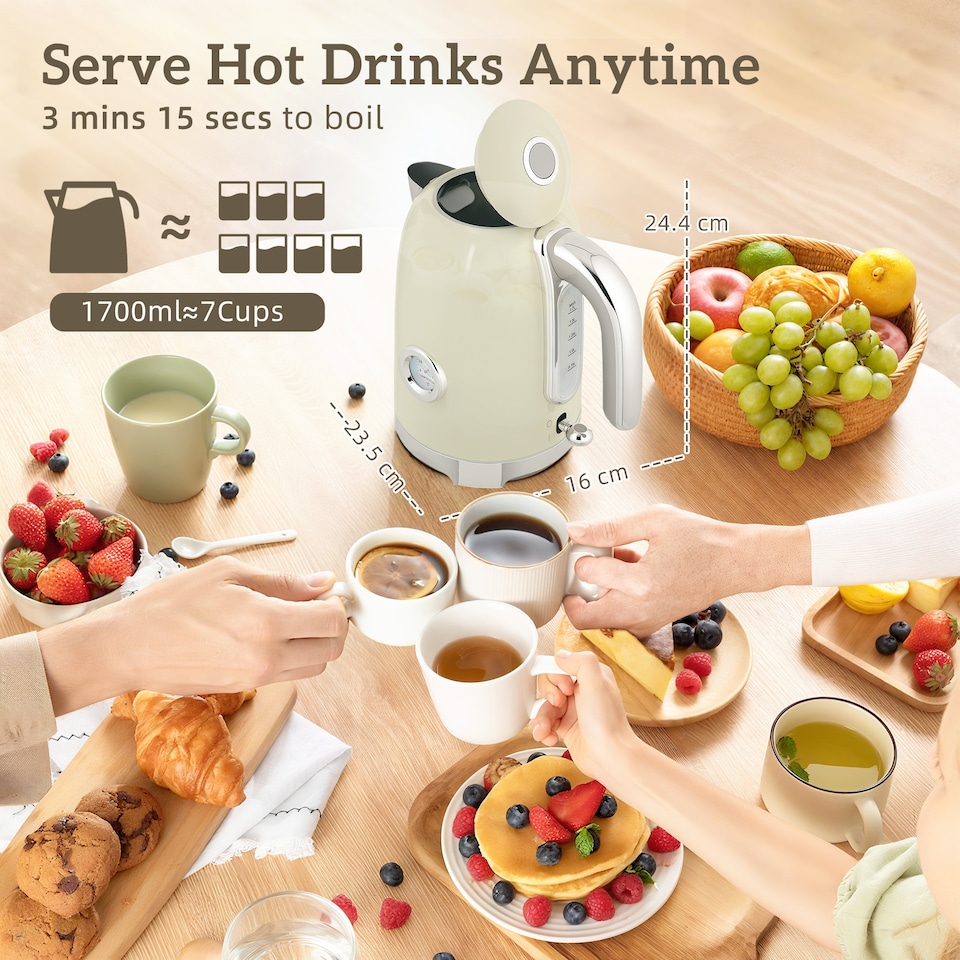 image 1 of HOMCOM Retro Kettle and Toaster Set with Temperature Gauge, 1.7L 3000W Rapid Boil Jug Kettle with Otter Thermostat, Limescale Filter, 4 Slice Toaster with 7 Browning Controls, Crumb Tray, Grey | Grey