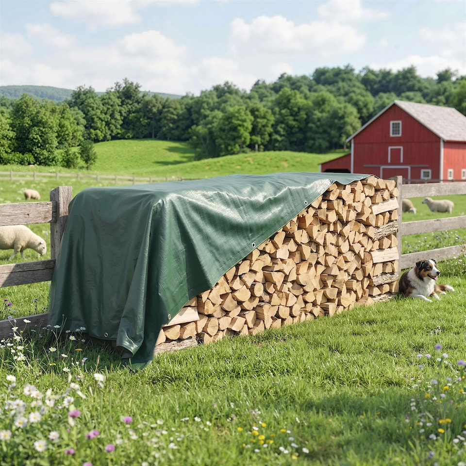 image 1 of Outsunny 3 x 4m Waterproof Tarpaulin, 90GSM Tear-Resistant PE Tarp | Green | Green | 300 x 400 cm