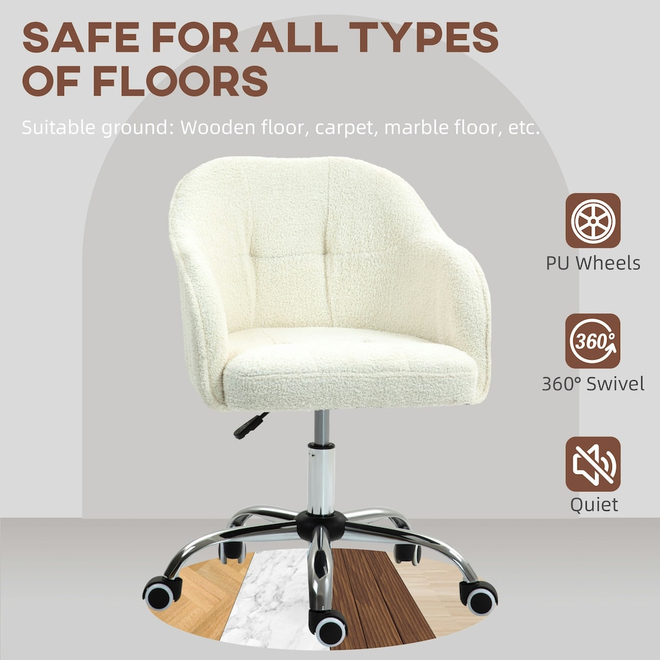image 1 of HOMCOM Fluffy Vanity Chair for Desk, with Height Adjustable, Wheels, Cream
