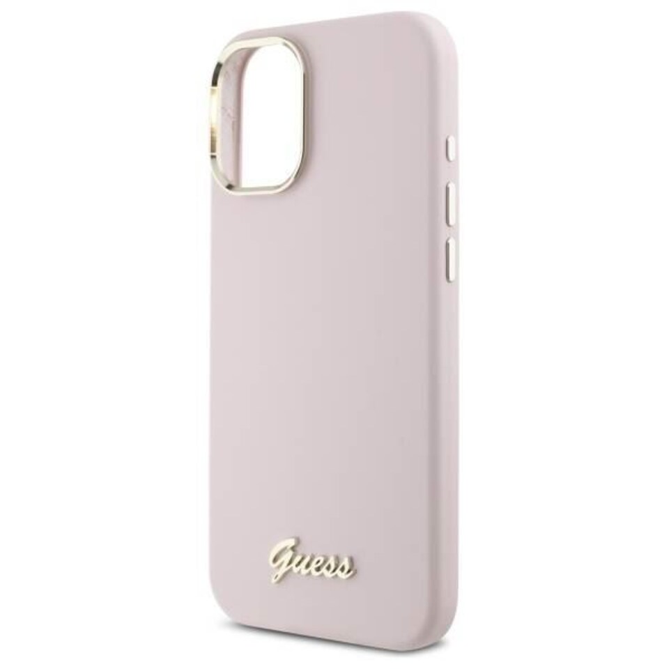 image 1 of Guess Script Metal Logo & Frame Silicone Case for iPhone 16 6.1 Pink - GUHCP16SSMBSLP