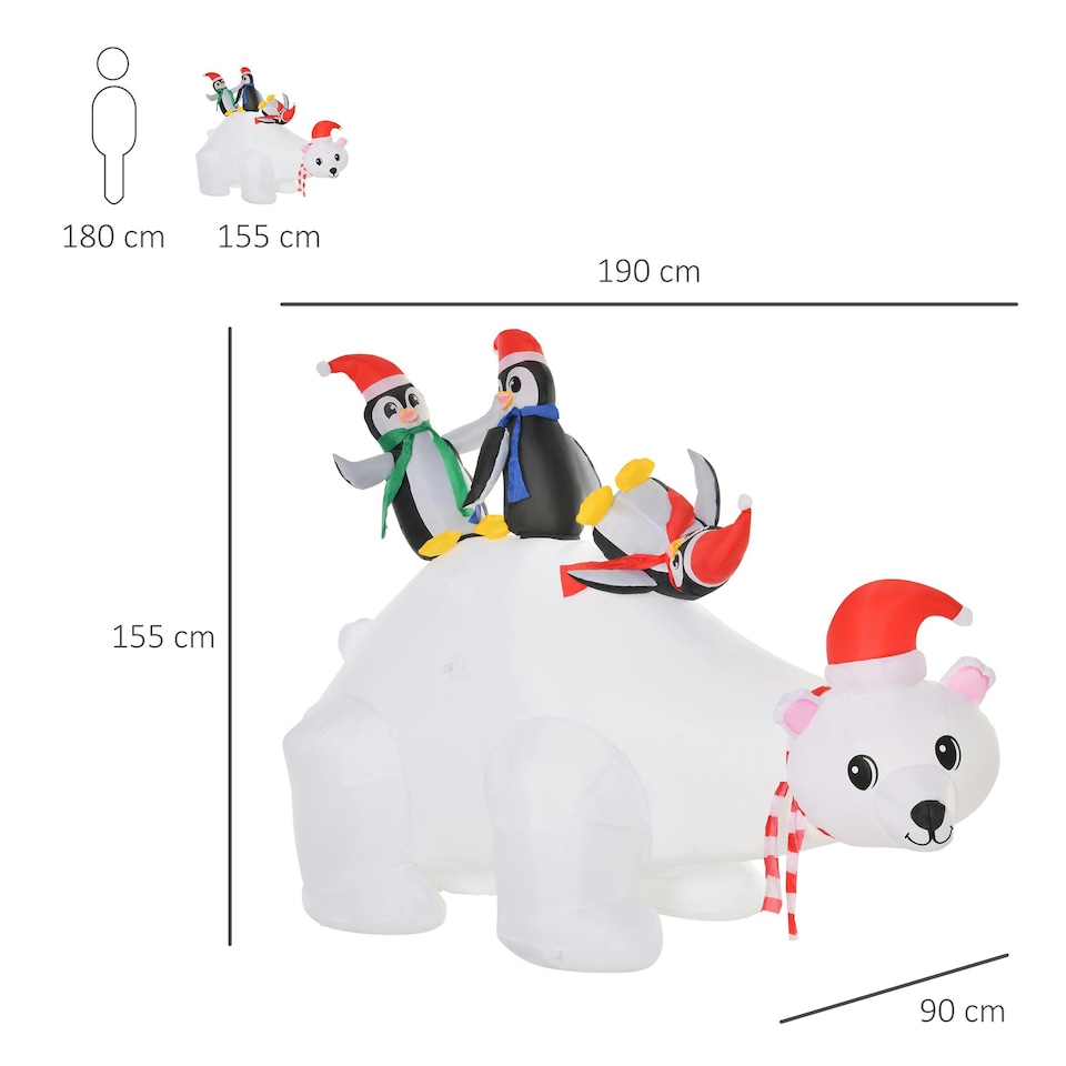 image 1 of HOMCOM 5ft Christmas Inflatable Polar Bear Penguin Lighted Lawn Garden Decor