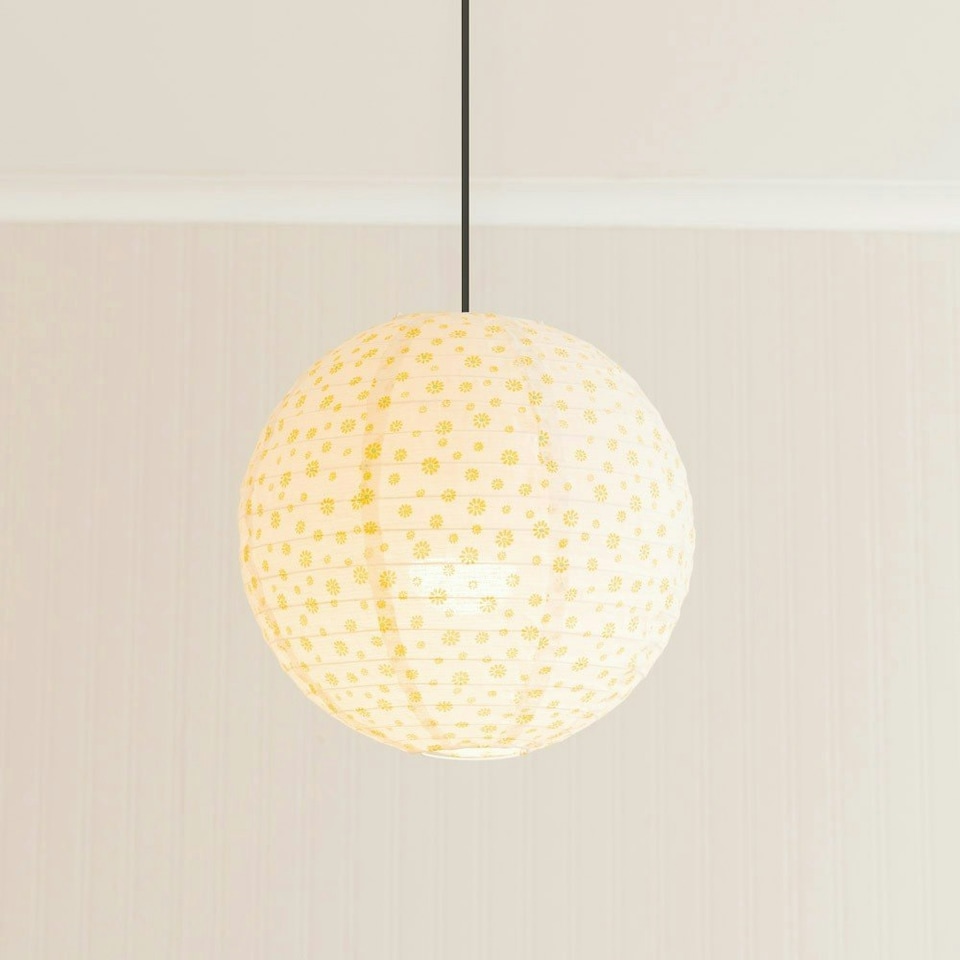 image 1 of ValueLights Annie Ditsy Floral Natural Fabric Globe Ball Ceiling Lamp Shade