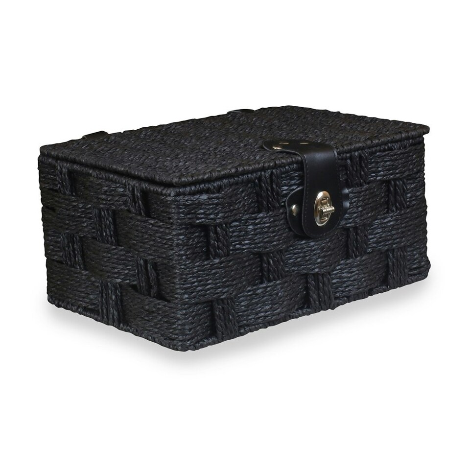 image 1 of Twisted Black Paper Rope Picnic Basket Black | Black | S
