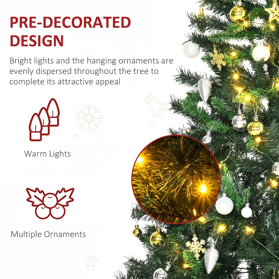 image 1 of HOMCOM 6FT Pre-Lit Artificial Christmas Tree Holiday Décor Ornament Stand