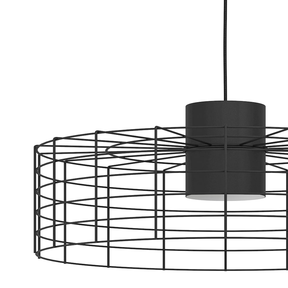 image 1 of EGLO Milligan IP20 Industrial Black Steel Caged Pendant Light Black