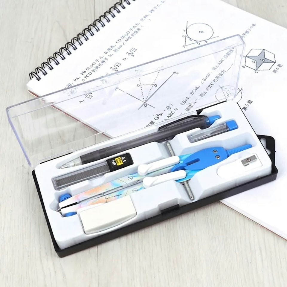 image 1 of Metal Zinc Alloy Adjustable Compass Divider Math Set