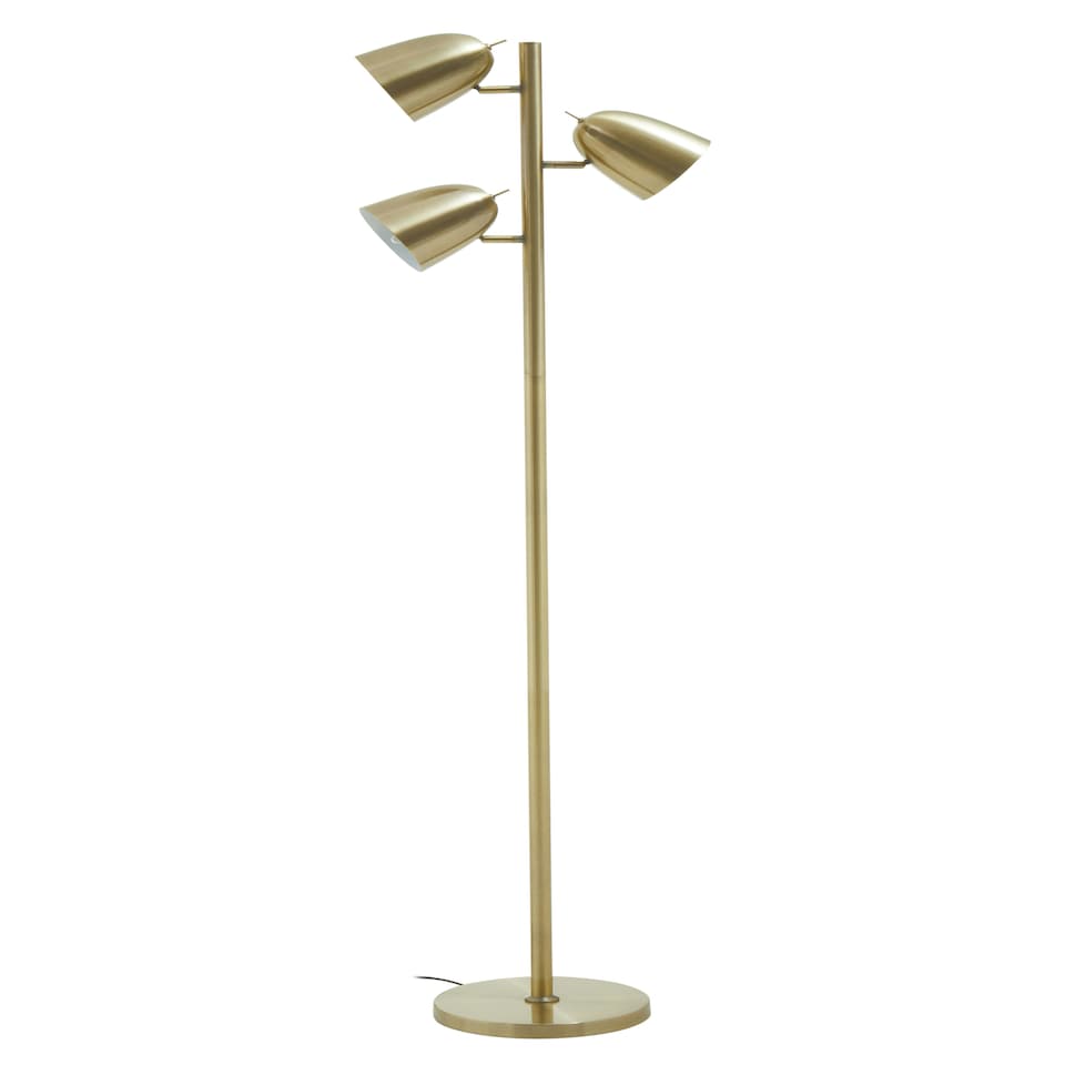 image 1 of Interiors by Premier Brass Finish Floor Lamp, Contemporary Slim Metal Floor Lamp With Three Head Spotlights, Standing Lamp Gold