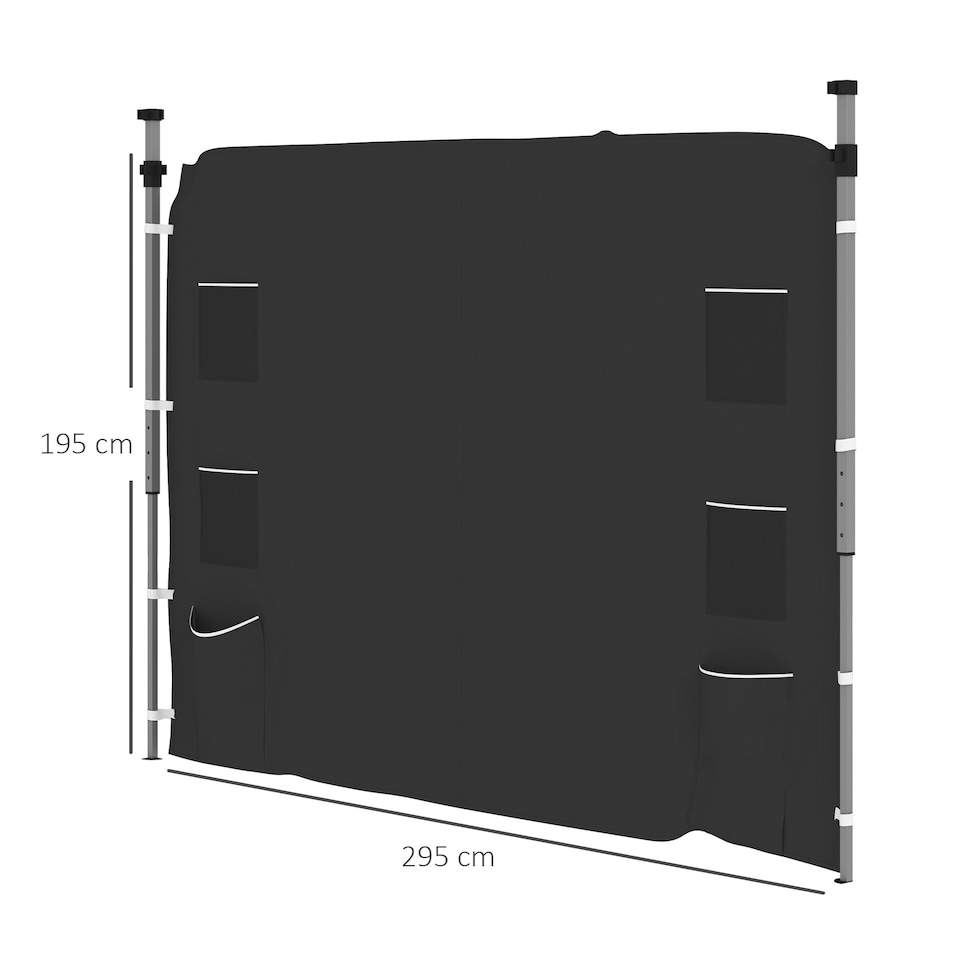 image 1 of Outsunny Gazebo Side Panel, Canopy Sidewall Panel with 4 Mesh Bags and 2 Storage Pockets for 3 x 3 m Straight Leg Pop Up Gazebos, 1 Pack Sidewall Only, Black