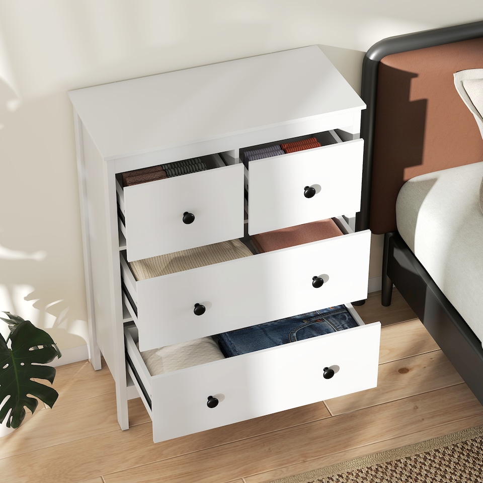 image 1 of HOMCOM Modern Chest of Drawers, 4 Drawer Dresser for Bedroom, White | White | White