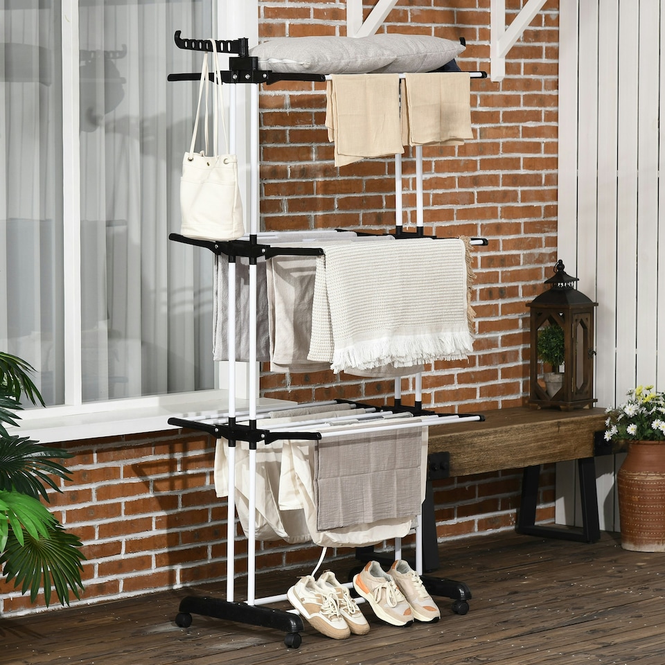 image 1 of HOMCOM Foldable Clothes Drying Rack Steel Garment Dryer with Casters Black