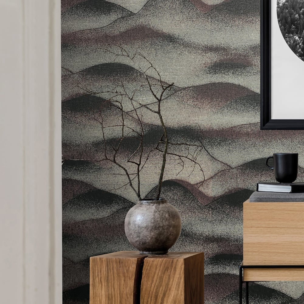 Galerie The New Design Book Black Rolling Hills Glitter Landscape Wallpaper Roll