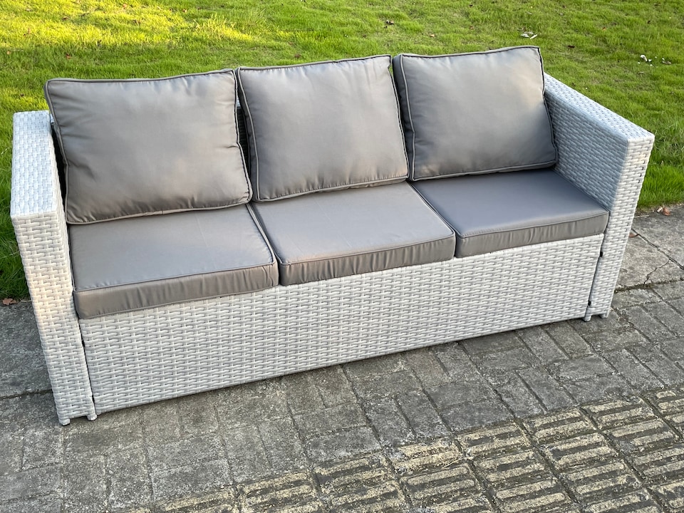 image 1 of Fimous 6 Seater PE Wicker Light Grey Rattan Garden Corner Sofa Sets Outdoor Patio Furniture Coffee Table