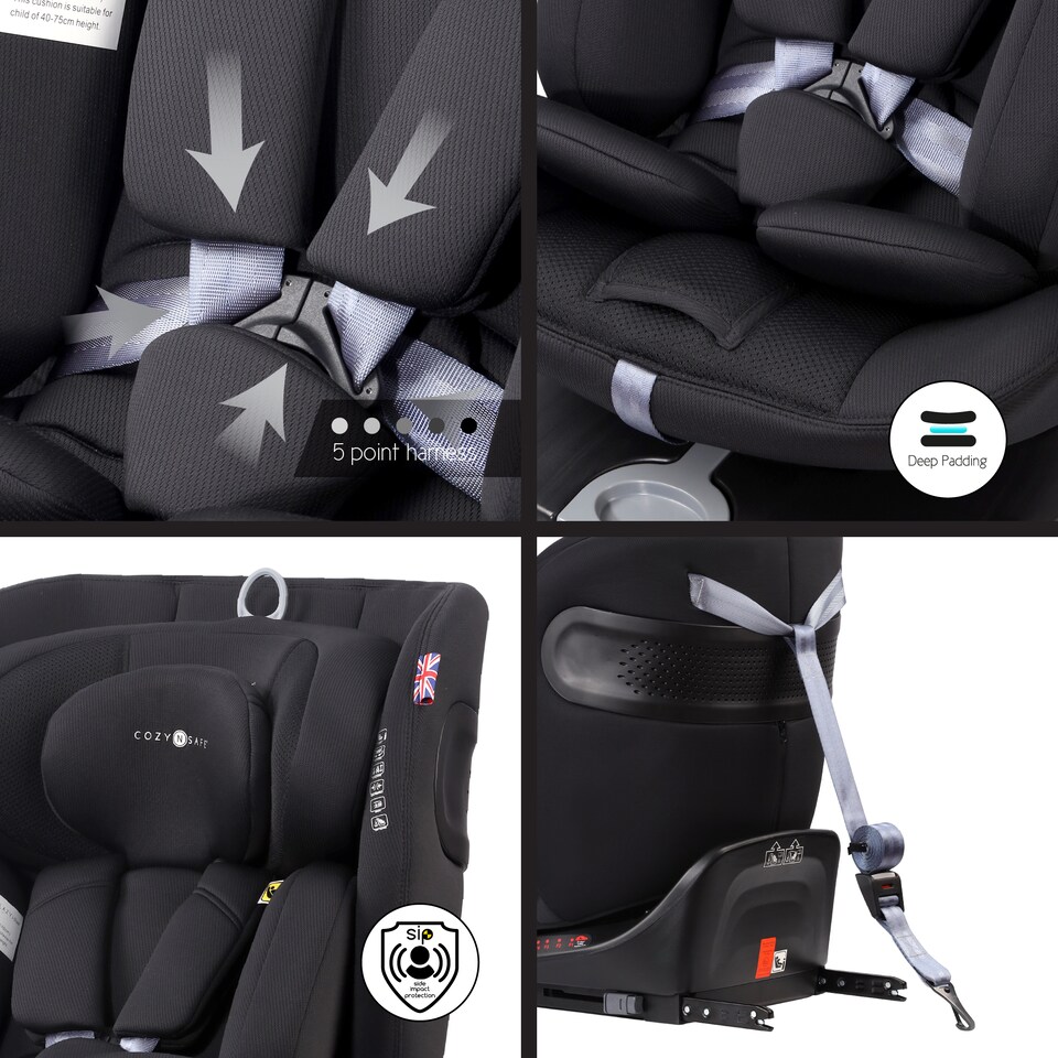image 1 of Cozy N Safe Galaxy i-Size 360 Rotating Car Seat 40-150cm, ISOFix & Top Tether, Extended Rear & Forward Facing, 5 Recline Positions, Side Impact Protection, Birth to 12 Years (Jet)