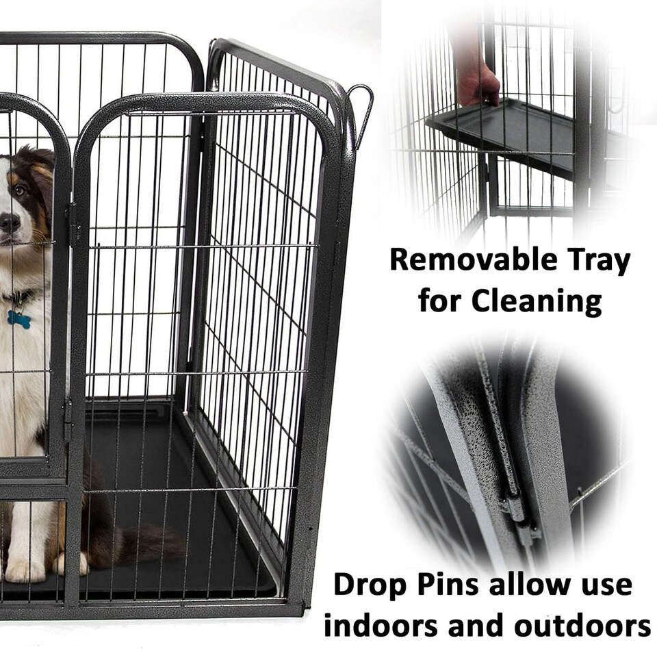 image 1 of Actiaspet Heavy Duty Metal Pet Playpen with Removable Plastic Floor | Whelping Box for Puppy Training (Black, Extra Large, 4)