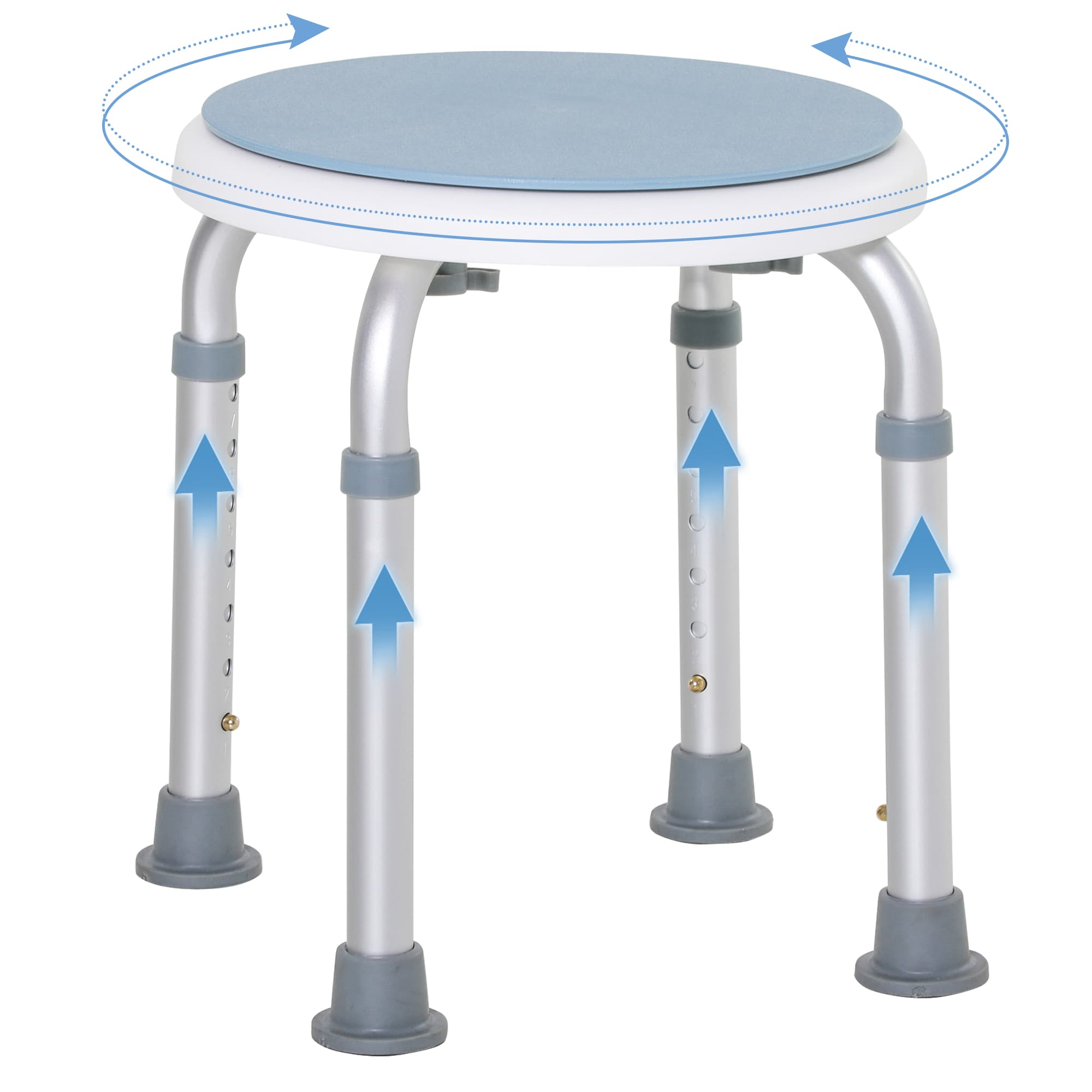 HOMCOM 360 Swivel Seat Bath Shower Stool, Adjustable Height Shower Chair with Aluminium Frame Non-Slip Feet Chair Safe Support Home Assistance, Light Blue