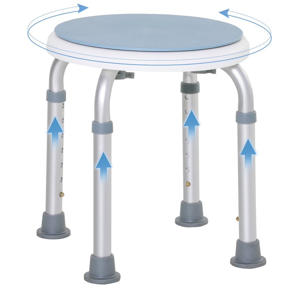 image 1 of HOMCOM 360 Swivel Seat Bath Shower Stool, Adjustable Height Shower Chair with Aluminium Frame Non-Slip Feet Chair Safe Support Home Assistance, Light Blue