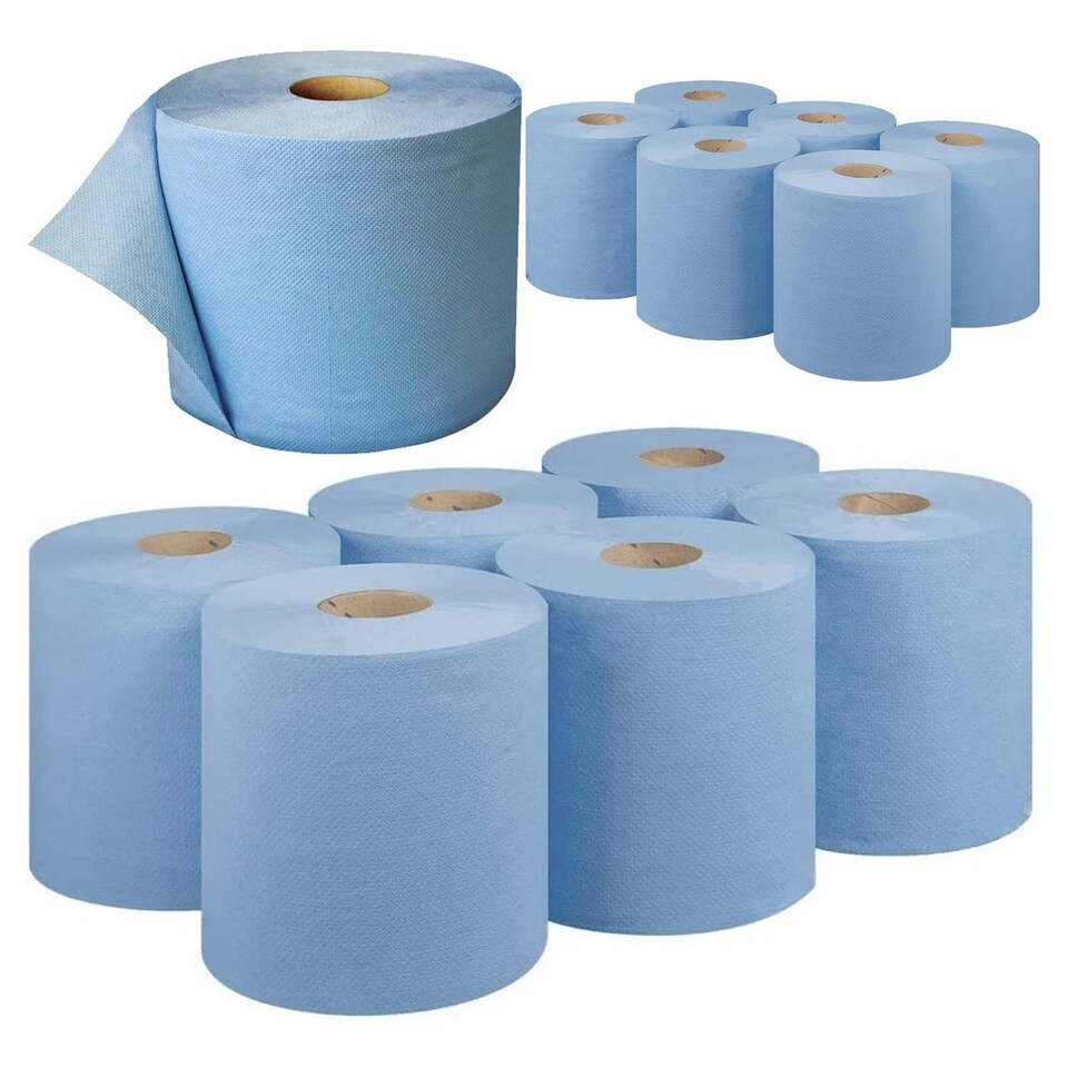 image 1 of 12 x 2ply Highly Absorbent Blue Embossed Centrefeed Rolls Multipurpose Home Kitchen Cleaning Paper Towels