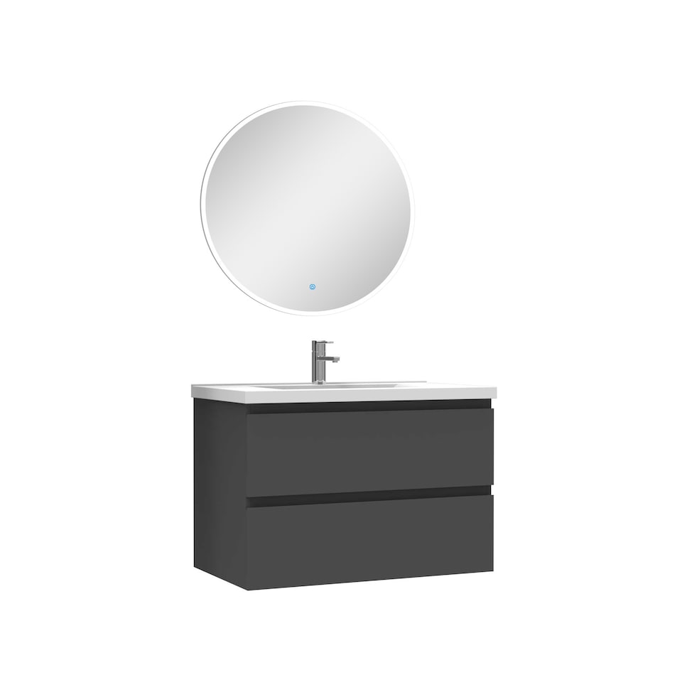 image 1 of AICA 800mm Wall Mounted Bathroom Vanity Unit With Ceramic Basin,2 Soft Close Drawers for Storage,Anthracite,Flat packed