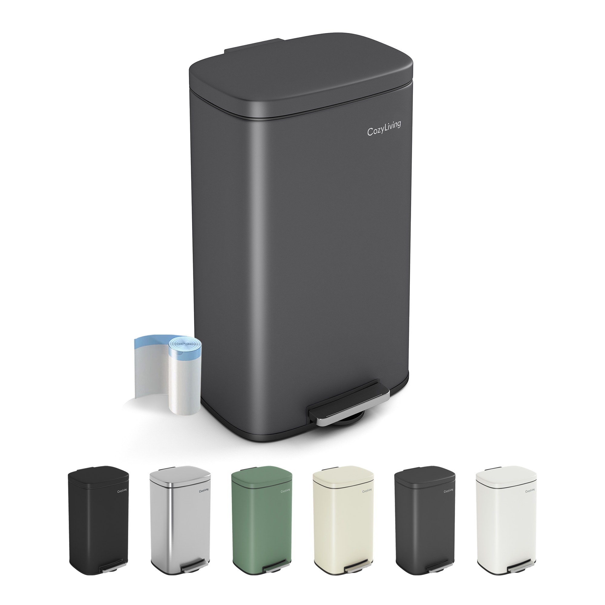 MCC Direct 30L Pedal Bin Kitchen & Bathroom Household Rubbish Office Waste Bin in Grey