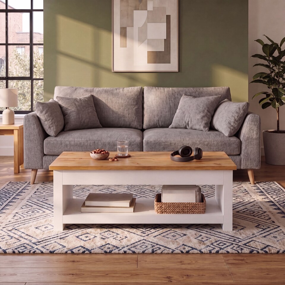 image 1 of Vida Designs Arlington Top Coffee Table Shaker Side Living Room Table, White & Oak