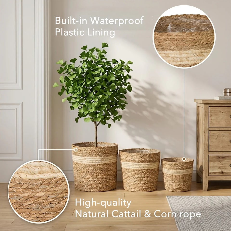 image 1 of Wickerfield Small Seagrass Planter Basket Indoor Plant Pot Cover with Liner
