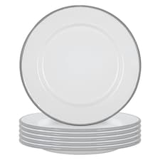 Argon Tableware White Enamel Dinner Plates - 25.5cm - Grey - Pack of 6 Grey