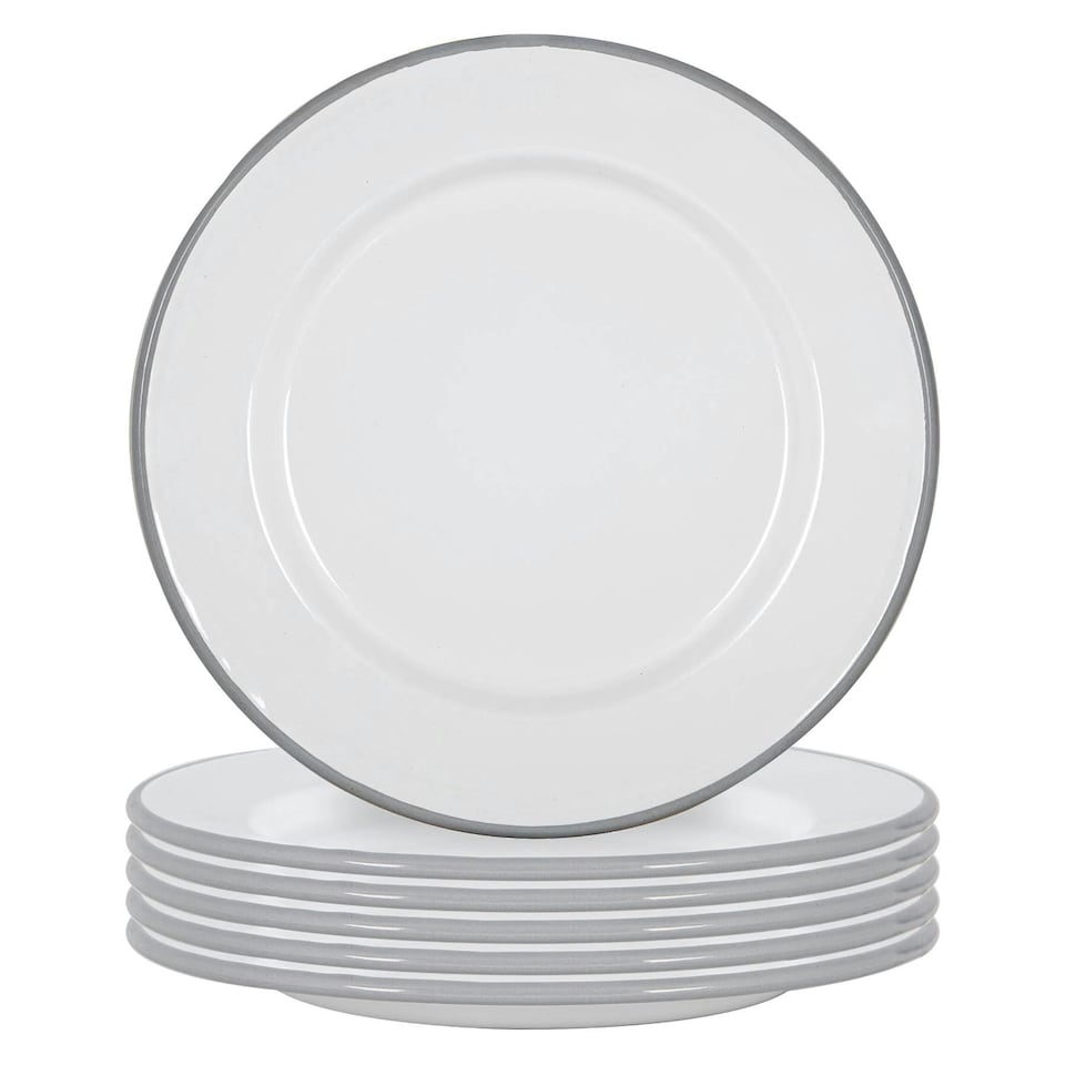 image 1 of Argon Tableware White Enamel Dinner Plates - 25.5cm - Grey - Pack of 6 Grey