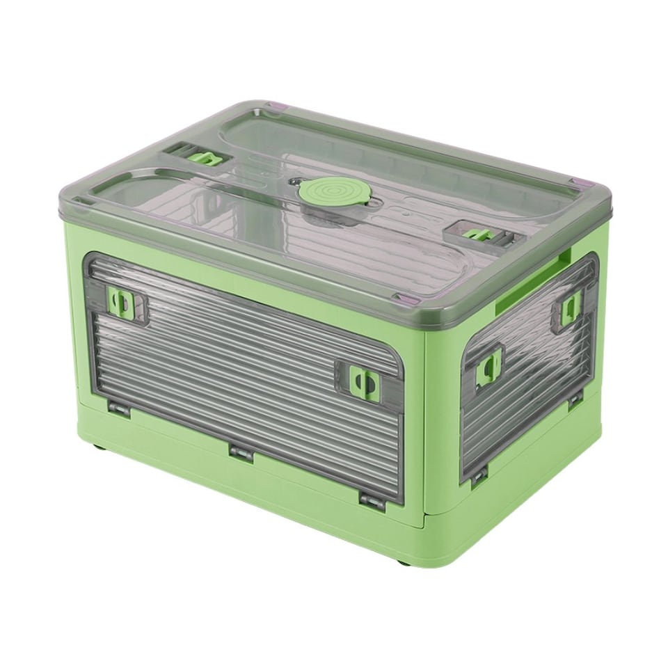 image 1 of Living and Home Transparent Folding Storage Box with Wheels, 60x42x33