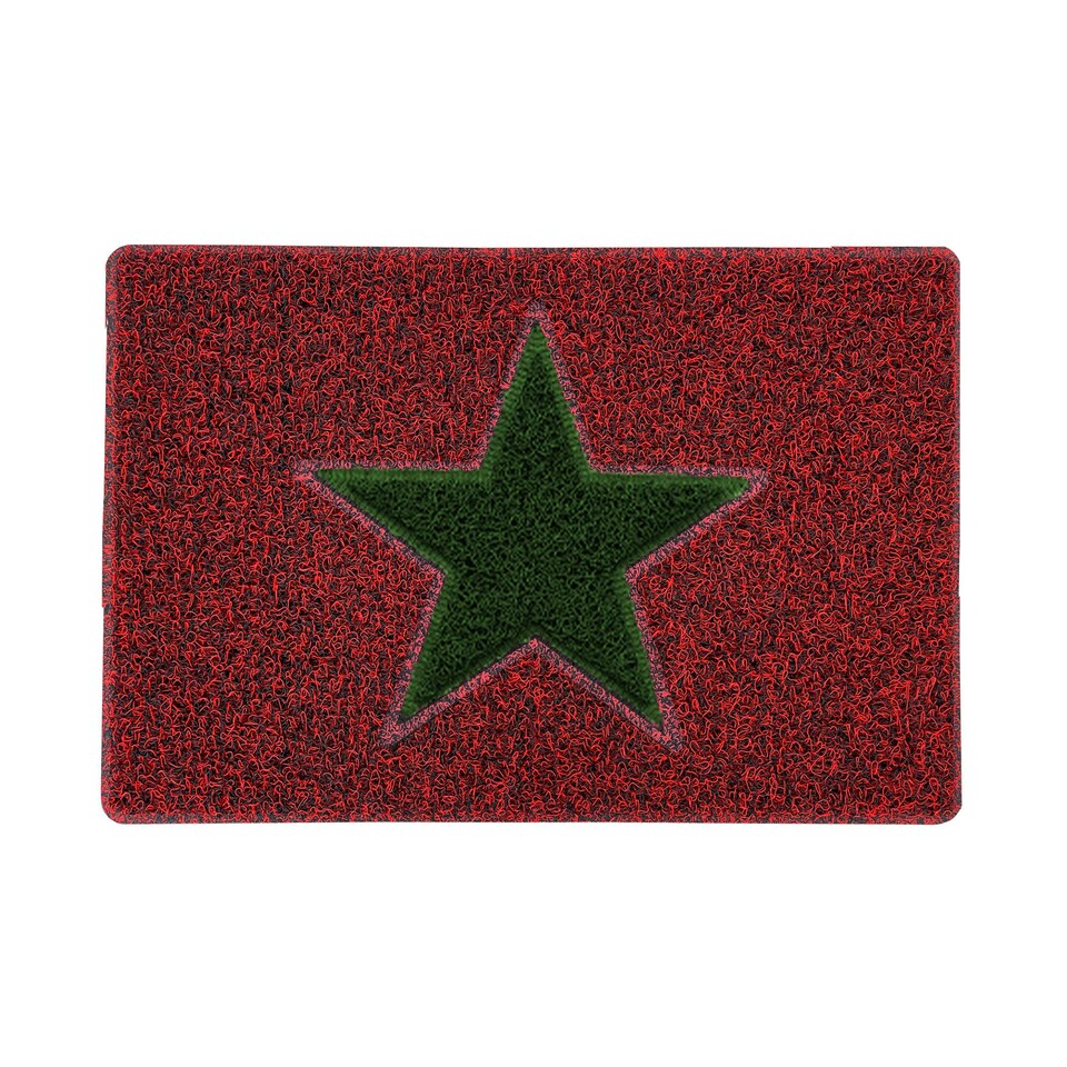 image 1 of Christmas Star PVC Spaghetti Doormat - Red, Black & Green Design Red | 60cm x 40cm