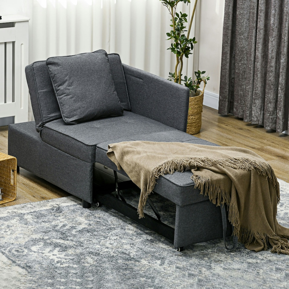 image 1 of HOMCOM Folding Sleeper Sofa Bed Chair with Pillows, Pocket, Grey