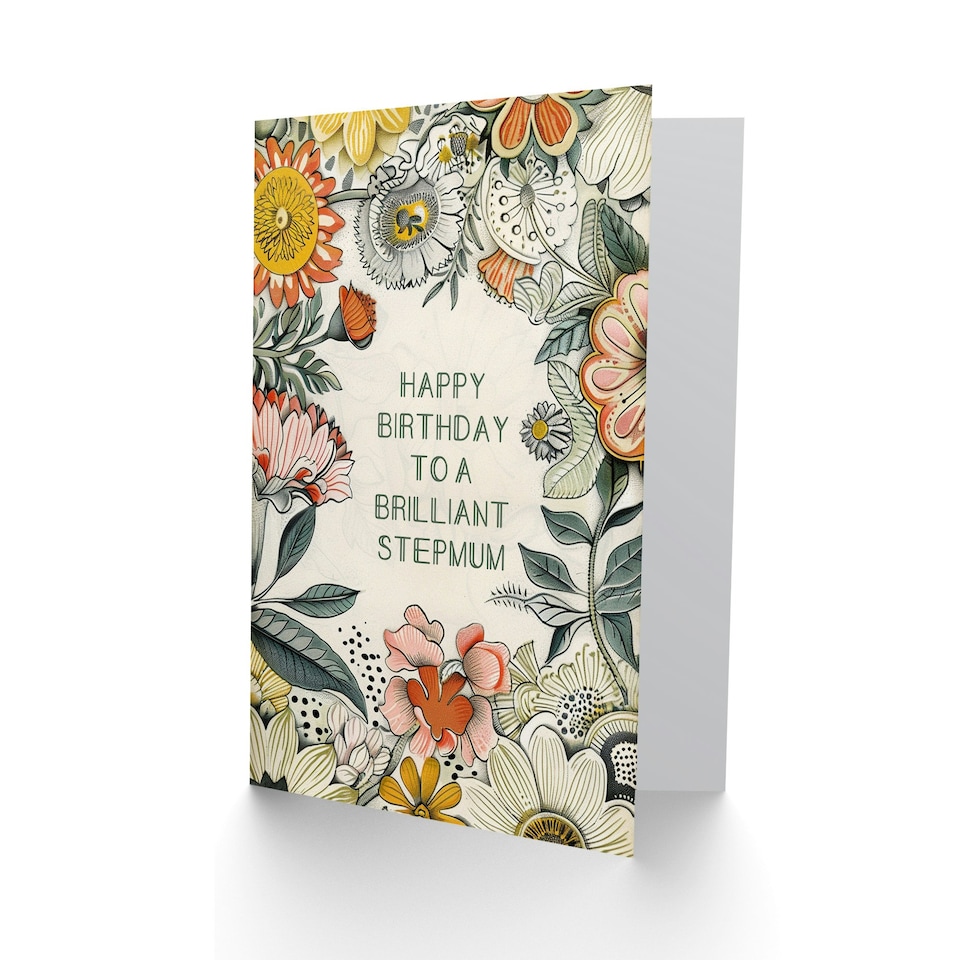 image 1 of Step Mum Flower Bouquet Peony Daisies Her Birthday Card