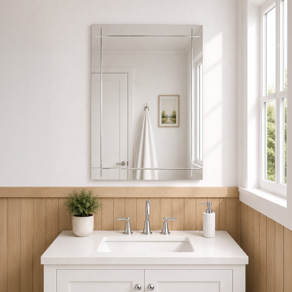image 1 of Showerdrape Marylebone Rectangular Wall Mounted Frameless Diamond Cut Bevelled Edge Bathroom Mirror 60 x 45cm | Chrome | Mirror | 1