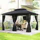 image 2 of Outsunny 4m x 3(m) Outdoor 2-Tier Steel Frame Gazebo w/ Curtains Outdoor Garden | Black | Black