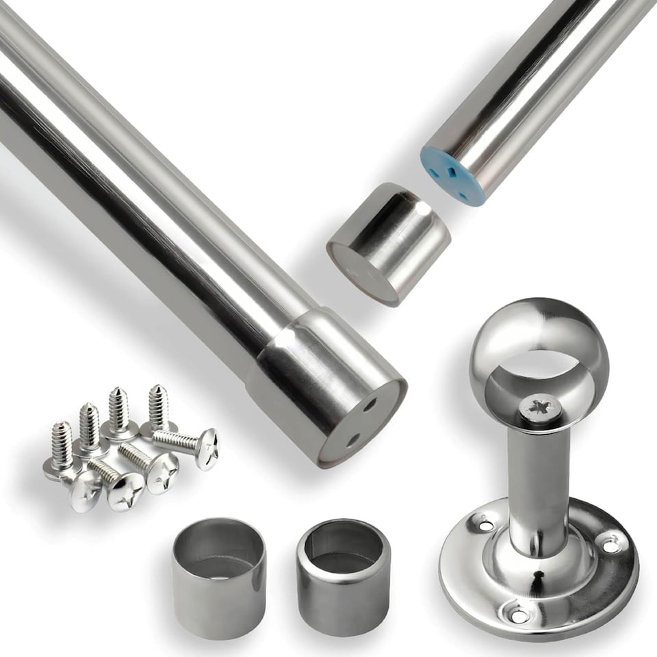 image 1 of House of Home Extendable Wardrobe Pole 70-123CM Adjustable Rail Hanger Steel Heavy Duty Easy Assemble | Chrome